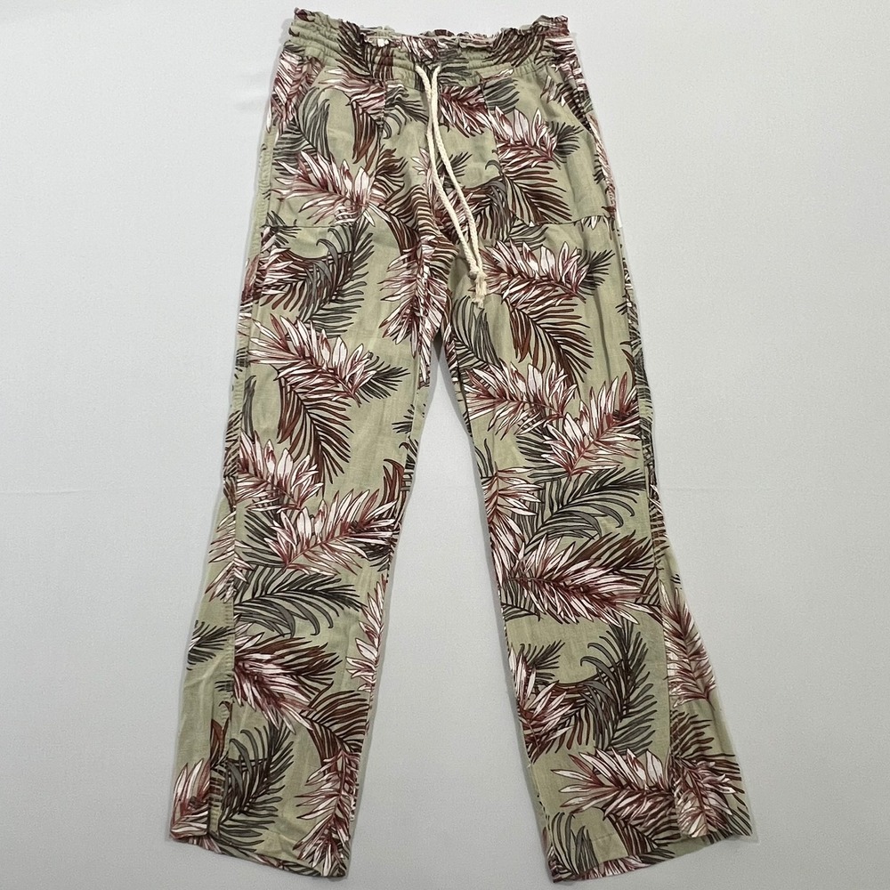 Cali 1850 Linen Blend Tropical Palm‎ Print Beach Pants Sage Women's Size S NWT